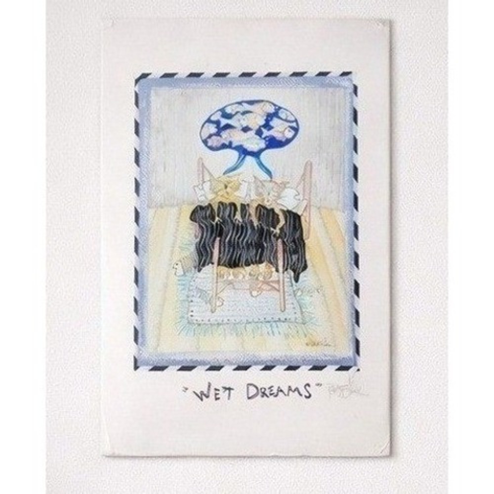 Robert Shields Wet Dreams Cat Art Print Signed Framed Ready to Hang NEW